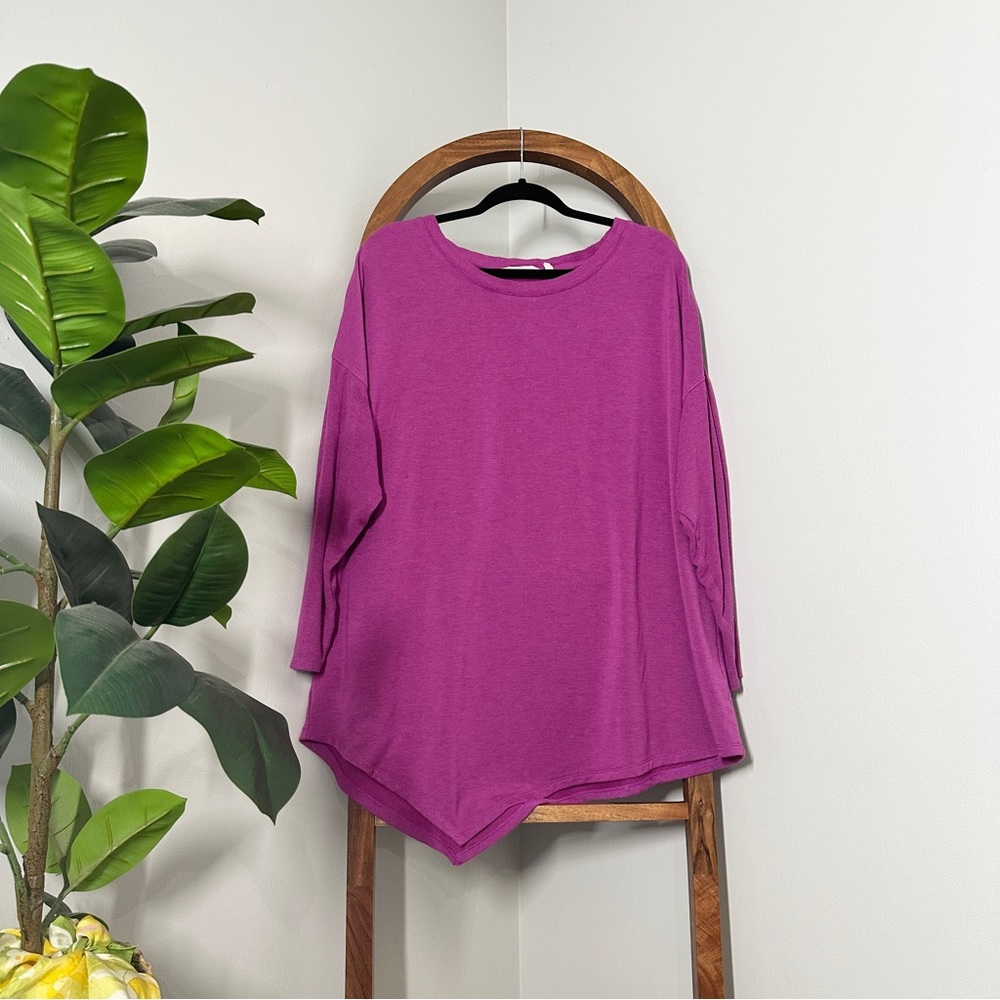 Soft Surroundings 1X Pink Asymmetrical Hem Dolman Sleeve Jersey Knit Top